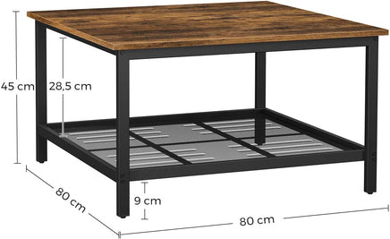 Robust Coffee Table Steel Frame and Mesh Storage Shelf, Rustic Brown and Black living room Kings Warehouse