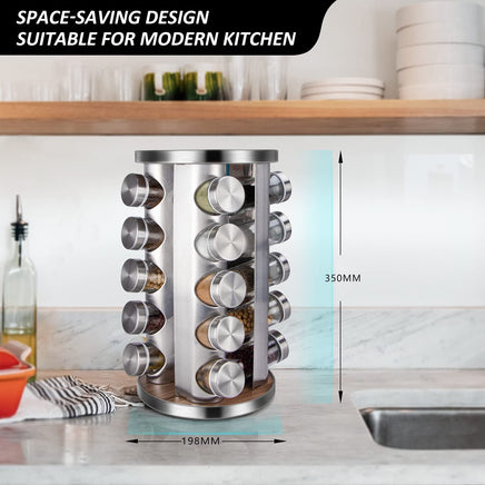 Rotating Spice Rack Organizer with 20 Pieces Jars for Kitchen Appliances Supplies Kings Warehouse