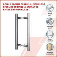 Round 300mm Push Pull Stainless Steel Door Handle Entrance Entry Shower Glass Kings Warehouse