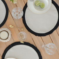Round Placemat-Solid Natural Black Fringe-40cm Kings Warehouse 