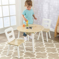 Round Table and 2 Chair Set for children (White Natural) Kings Warehouse