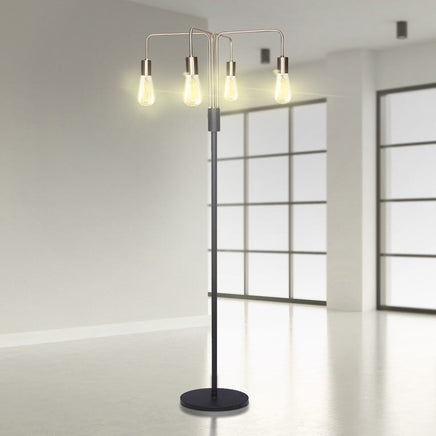 Sarantino Modern Exposed Bulb 4-Arm Industrial Light Floor Lamp Kings Warehouse