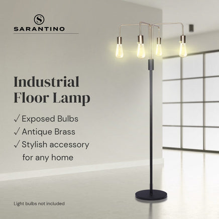 Sarantino Modern Exposed Bulb 4-Arm Industrial Light Floor Lamp Kings Warehouse