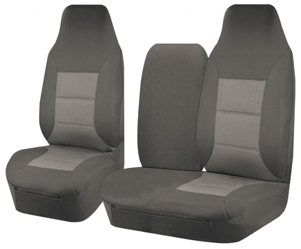 Seat Covers for TOYOTA HI ACE TRH-KDH SERIES 03/2005 - 2015 LWB UTILITY VAN FRONT HIGH BUCKET + _ BENCH WITH FOLD DOWN ARMREST/TRAY GREY PREMIUM Kings Warehouse
