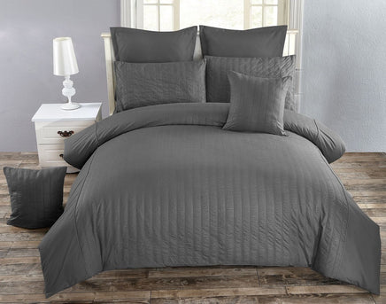 Seersucker Double Size Charcoal Duvet Doona Quilt Cover Set Kings Warehouse