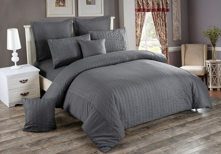 Seersucker King Size Charcoal Duvet Doona Quilt Cover Set Kings Warehouse