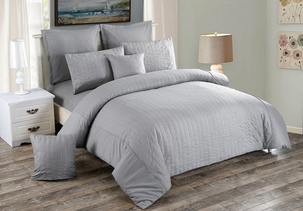 Seersucker King Size Grey Duvet Doona Quilt Cover Set Kings Warehouse