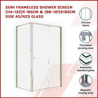 Semi Frameless Shower Screen (114~122)x 195cm & (98~101)x195cm Side AS/NZS Glass Kings Warehouse