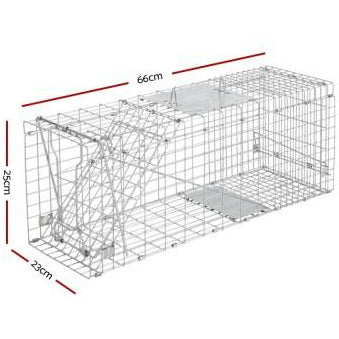 Set of 2 Humane Animal Trap Cage 66 x 23 x 25cm - Silver Kings Warehouse