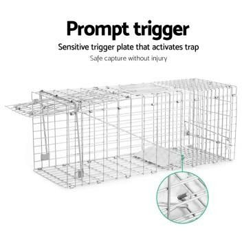 Set of 2 Humane Animal Trap Cage 66 x 23 x 25cm - Silver Kings Warehouse