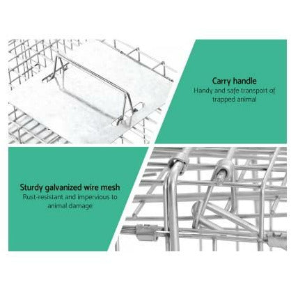 Set of 2 Humane Animal Trap Cage 66 x 23 x 25cm - Silver Kings Warehouse