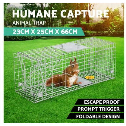 Set of 2 Humane Animal Trap Cage 66 x 23 x 25cm - Silver Kings Warehouse