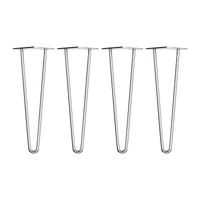 Set of 4 Chrome Retro Hairpin Table Legs 12mm Steel Bench Desk - 71cm Kings Warehouse