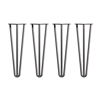 Set of 4 Industrial 3-Rod Retro Hairpin Table Legs 12mm Steel Bench Desk - 41cm Black Kings Warehouse