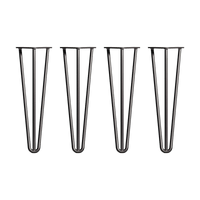 Set of 4 Industrial 3-Rod Retro Hairpin Table Legs 12mm Steel Bench Desk - 41cm Black Kings Warehouse 