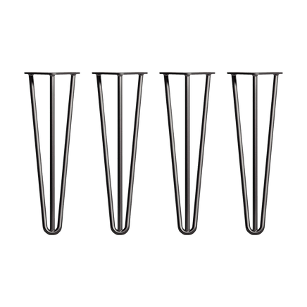 Set of 4 Industrial 3-Rod Retro Hairpin Table Legs 12mm Steel Bench Desk - 41cm Black Kings Warehouse