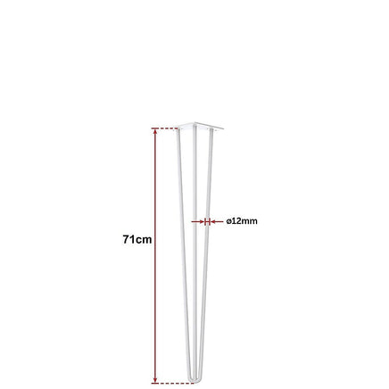 Set of 4 Industrial 3-Rod Retro Hairpin Table Legs 12mm Steel Bench Desk - 71cm White Kings Warehouse