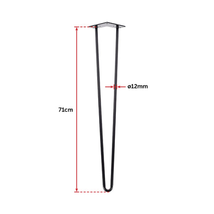 Set of 4 Industrial Retro Hairpin Table Legs 12mm Steel Bench Desk - 71cm Black Kings Warehouse