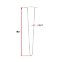 Set of 4 Industrial Retro Hairpin Table Legs 12mm Steel Bench Desk - 71cm White Kings Warehouse