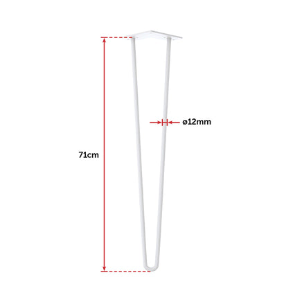 Set of 4 Industrial Retro Hairpin Table Legs 12mm Steel Bench Desk - 71cm White Kings Warehouse