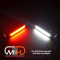 Set USB Rechargeable LED Bike Front Light headlight lamp Bar rear Tail Wide Beam Kings Warehouse