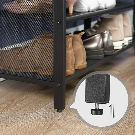 Shoe Bench with Mesh Shelf and Faux Leather Vintage Brown Black 80 x 30 x 48 cm Storage Supplies Kings Warehouse