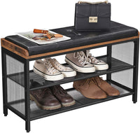 Shoe Bench with Mesh Shelf and Faux Leather Vintage Brown Black 80 x 30 x 48 cm Storage Supplies Kings Warehouse