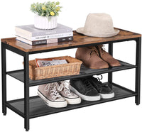 Shoe Rack with 2 Mesh Shelves, Rustic Brown and Black Storage Supplies Kings Warehouse