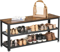 Shoe Rack with 2 Shelves 100 x 30 x 45 cm Rustic Brown and Black Storage Supplies Kings Warehouse