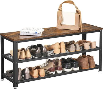 Shoe Rack with 2 Shelves 100 x 30 x 45 cm Rustic Brown and Black Storage Supplies Kings Warehouse