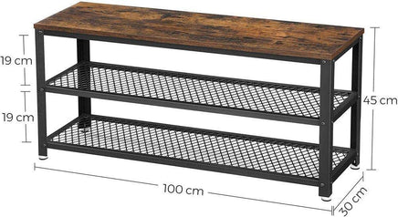 Shoe Rack with 2 Shelves 100 x 30 x 45 cm Rustic Brown and Black Storage Supplies Kings Warehouse