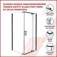 Shower Screen 1000x1000x1900mm Framed Safety Glass Pivot Door By Della Francesca Kings Warehouse