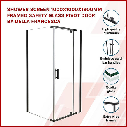 Shower Screen 1000x1000x1900mm Framed Safety Glass Pivot Door By Della Francesca Kings Warehouse