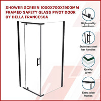 Shower Screen 1000x700x1900mm Framed Safety Glass Pivot Door By Della Francesca Kings Warehouse