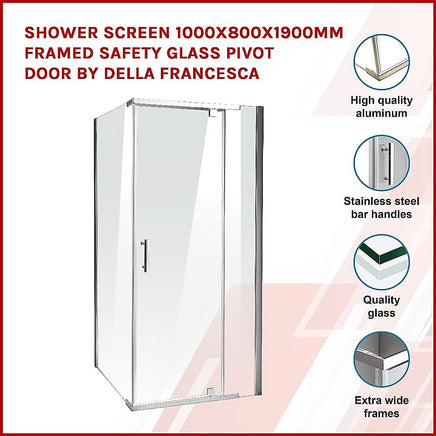 Shower Screen 1000x800x1900mm Framed Safety Glass Pivot Door By Della Francesca Kings Warehouse