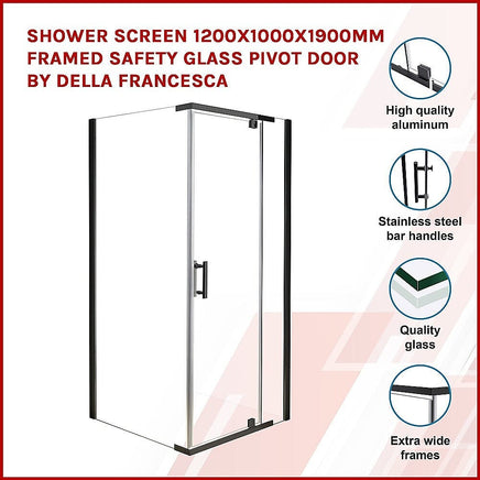 Shower Screen 1200x1000x1900mm Framed Safety Glass Pivot Door By Della Francesca Kings Warehouse