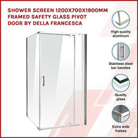 Shower Screen 1200x700x1900mm Framed Safety Glass Pivot Door By Della Francesca Kings Warehouse 