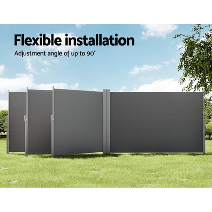 Side Awning Sun Shade Outdoor Retractable Privacy Screen 2X6M Grey Kings Warehouse