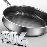 Stainless Steel Frying Pan Non-Stick Cooking Frypan Cookware 30cm Honeycomb Double Sided Kings Warehouse 