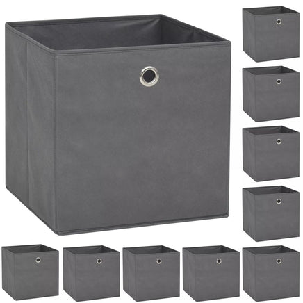 Storage Boxes 10 pcs Non-woven Fabric 32x32x32 cm Grey Kings Warehouse