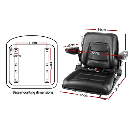Tractor Seat with Armrest Forklift Excavator Bulldozer Universal Suspension Backrest Truck Chair black Auto Accessories > Auto Accessories Others Kings Warehouse
