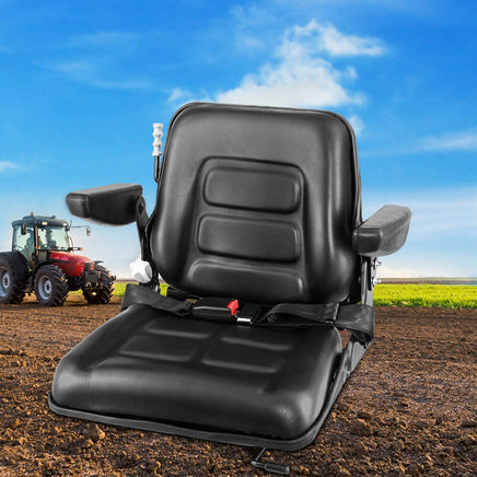 Tractor Seat with Armrest Forklift Excavator Bulldozer Universal Suspension Backrest Truck Chair black Auto Accessories > Auto Accessories Others Kings Warehouse