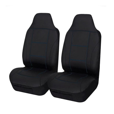 Universal Lavish Front Seat Covers Size 60/25 | Black/Blue Stitching Kings Warehouse