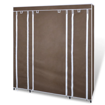Wardrobe with Compartments and Rods 45x150x176 cm Brown Fabric Kings Warehouse