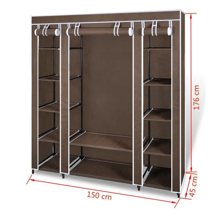 Wardrobe with Compartments and Rods 45x150x176 cm Brown Fabric Kings Warehouse
