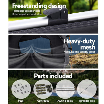 Weisshorn Double Swag Camping Swags Canvas Free Standing Dome Tent Dark Grey Outdoor Kings Warehouse