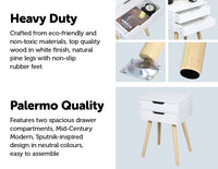 Wooden Bedside Table 2 Drawers Cabinet Storage Tall Night Stand bedroom furniture Kings Warehouse