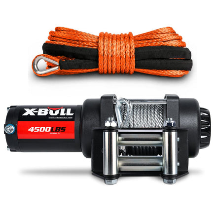 X-BULL 12V Electric Winch 4500LB Winch Boat Trailer Steel Cable With 5.5MX13M Synthetic Rope Orange Kings Warehouse