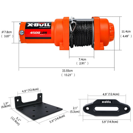 X-BULL Electric Winch 12v Synthetic Rope 4500LBS Wireless Remote ATV UTV 2041KG Kings Warehouse