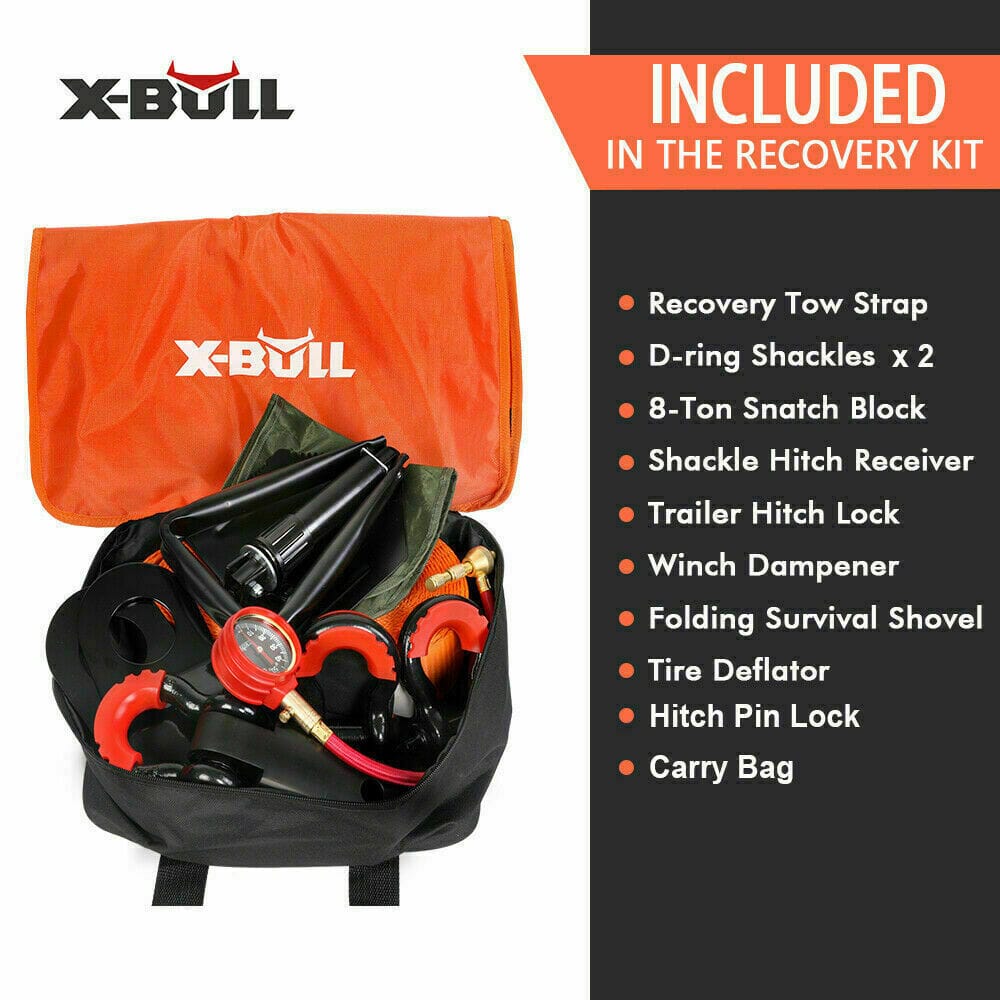 8 Piece 4x4 Recovery Kit with Snatch Straps, Winch Extension